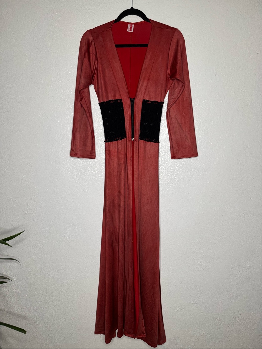 Roma Costume Long Red Maxi Robe Duster Zip Front Black Corset Halloween Goth M